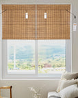Brown Carbonized Bamboo Slat Cordless Roll Up Blind with Valance