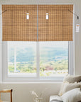 Brown Carbonized Bamboo Slat Roll Up Blind with Valance