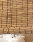 Brown Carbonized Bamboo Slat Roll Up Blind with Valance