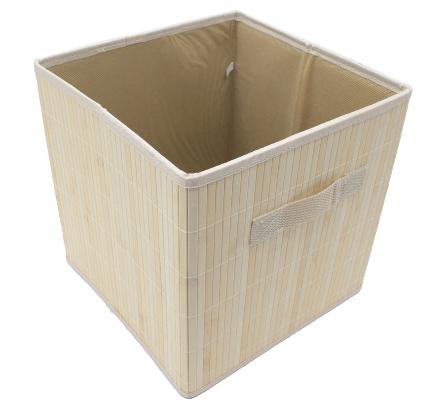 Bamboo Slat Foldable Cube Storage Bin Shelf Organizer [3 Pack]