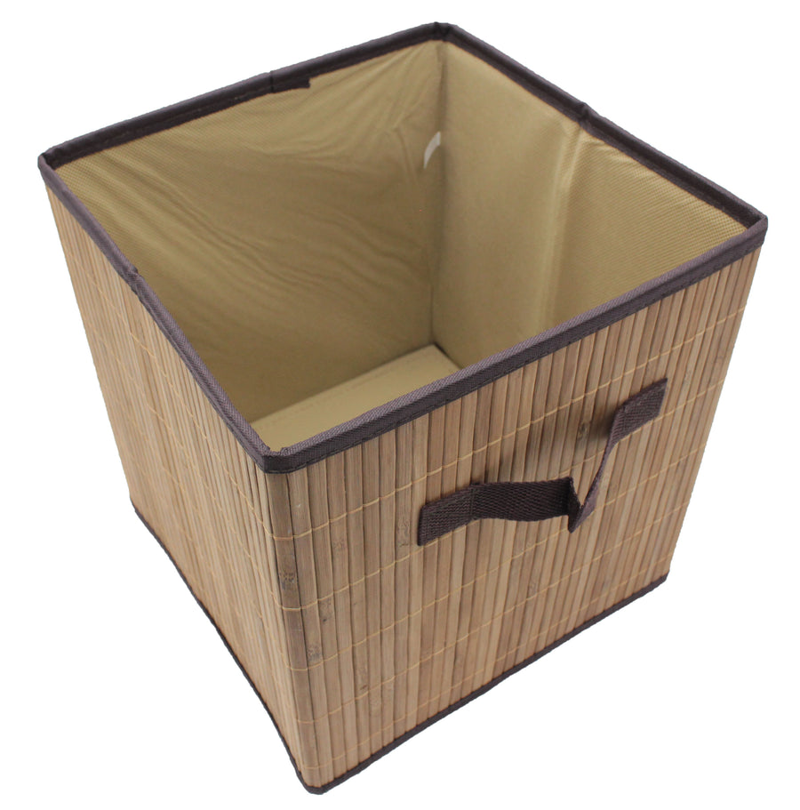 Bamboo Slat Foldable Cube Storage Bin Shelf Organizer [3 Pack]