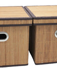 Bamboo Slat Foldable File Cabinet Storage Box Organizer Hanging File Folder with Lid [2 Pack, Letter Size]