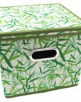 Green Leaves Patterned Canvas Foldable File Cabinet Storage Box Shelf Organizer Hanging File Folder with Lid [2 Pack, Letter Size]