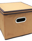 Brown Velvet Fabric Foldable File Cabinet Storage Box Shelf Organizer Hanging File Folder with Lid [2 Pack, Letter Size]