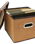 Brown Velvet Fabric Foldable File Cabinet Storage Box Shelf Organizer Hanging File Folder with Lid [2 Pack, Letter/Legal Size]