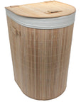Foldable Bamboo Half-Moon Corner Laundry Hamper with Lid and Removable Cloth Liner