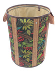 Foldable Brown Bamboo Round Storage Laundry Hamper with Handle