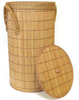 Foldable Bamboo Round Laundry Hamper with Lid and Removable Cloth Liner