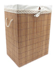 Foldable Bamboo Rectangular Laundry Hamper with Lid and Removable Cloth Liner