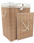 Foldable Bamboo Rectangular Laundry Hamper with Lid and Removable Cloth Liner