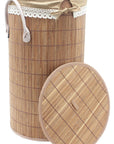 Foldable Bamboo Round Laundry Hamper with Lid and Removable Cloth Liner