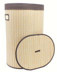 Foldable Bamboo Oval Laundry Hamper with Lid