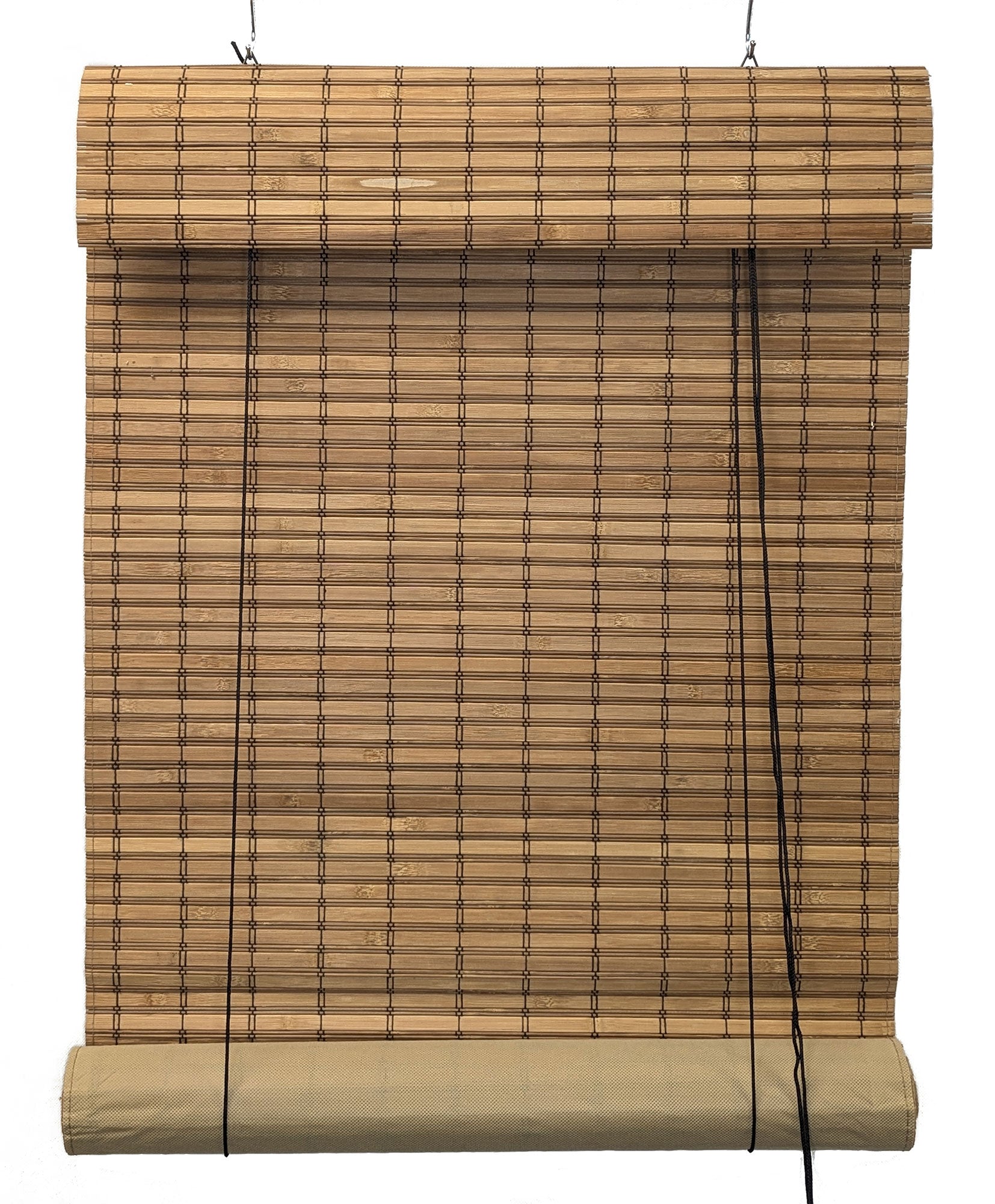 Seta Direct, Brown Bamboo Slat Cordless Roll Up Blind with Privacy Backer Liner and Valance