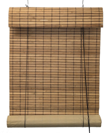 Seta Direct, Brown Bamboo Slat Roll Up Blind with Privacy Backer Liner and Valance