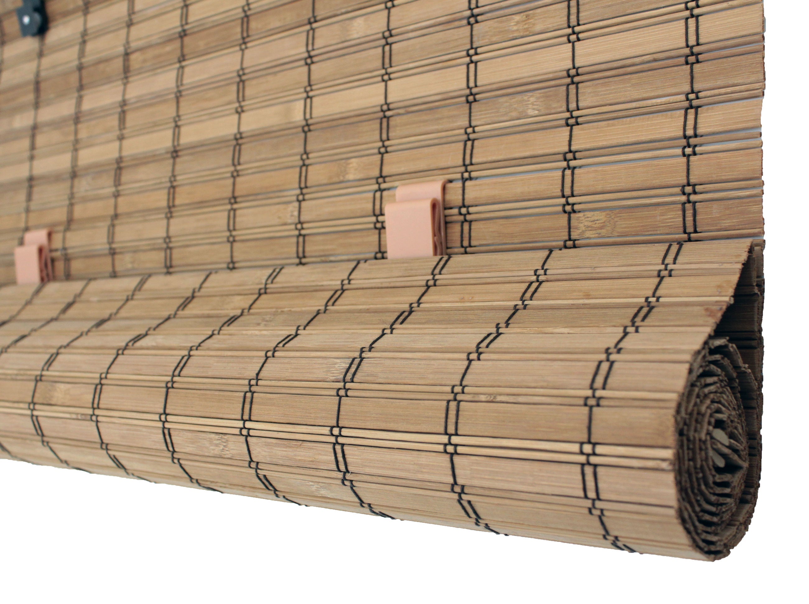 Brown Carbonized Bamboo Slat Cordless Roll Up Blind