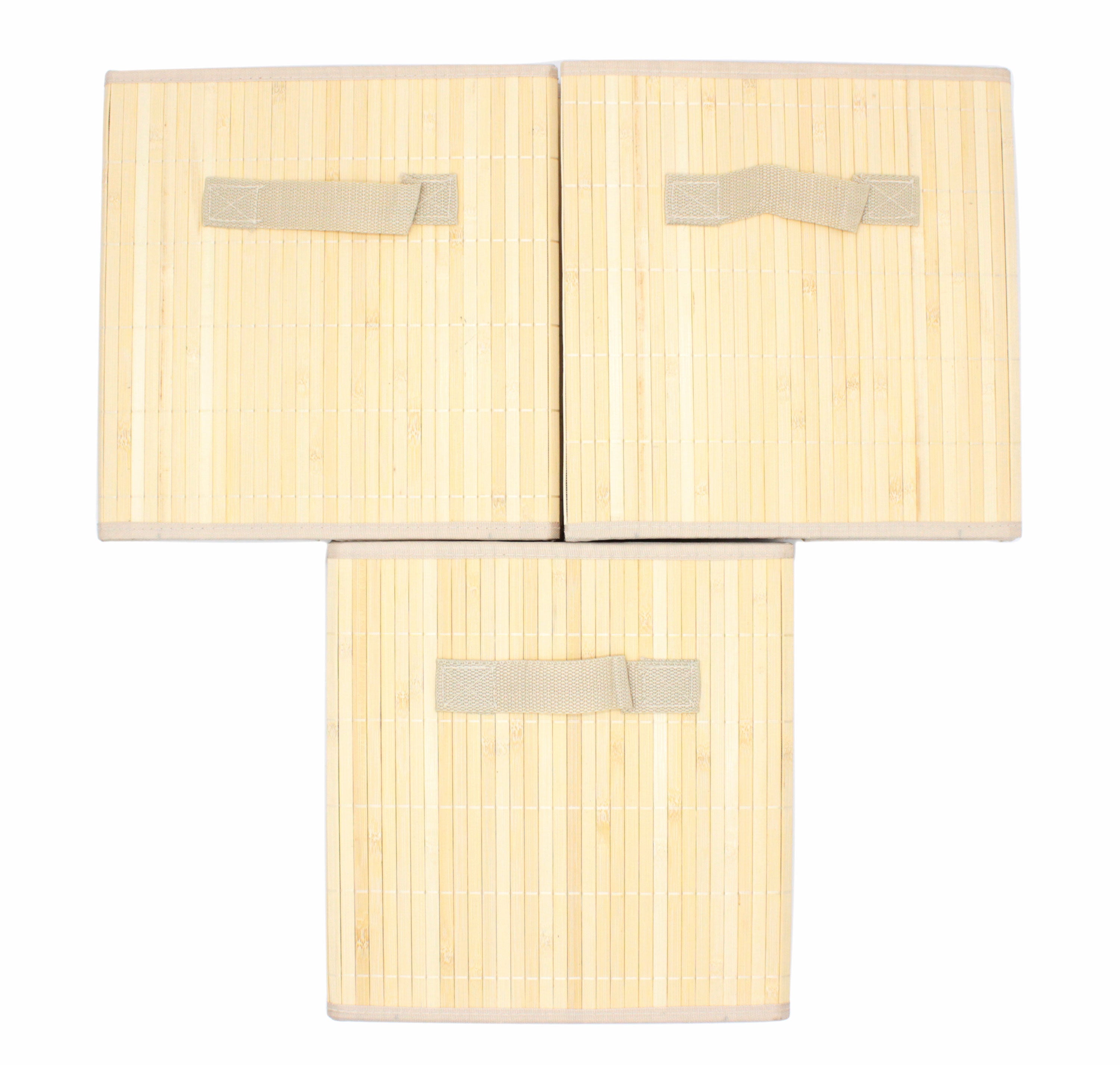 Bamboo Slat Foldable Cube Storage Bin Shelf Organizer [3 Pack]