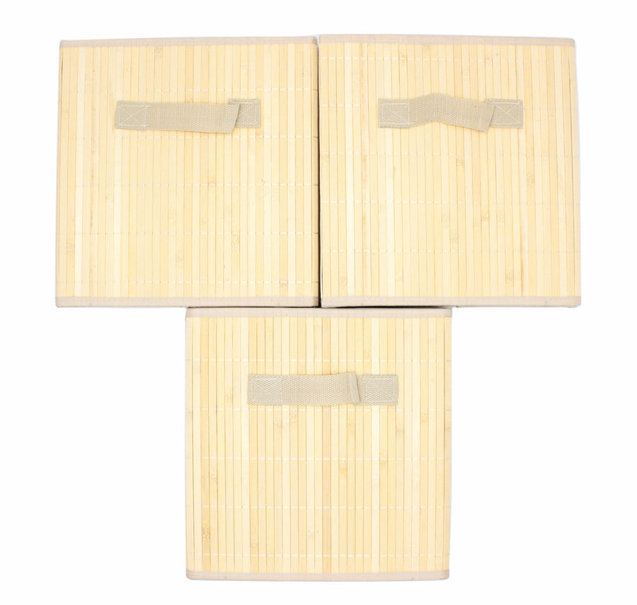 Bamboo Slat Foldable Cube Storage Bin Shelf Organizer [3 Pack]