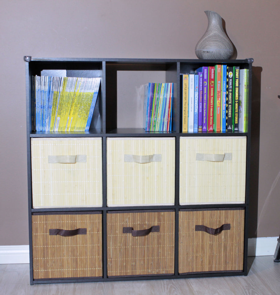 Bamboo Slat Foldable Cube Storage Bin Shelf Organizer [3 Pack]