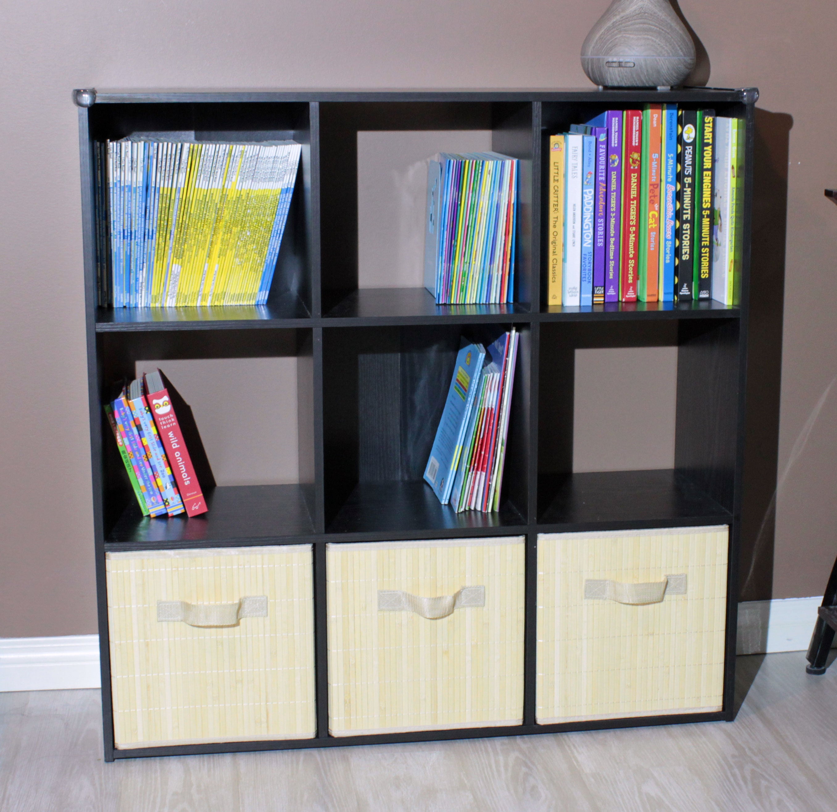 Bamboo Slat Foldable Cube Storage Bin Shelf Organizer [3 Pack]
