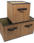 Bamboo Slat Foldable Cube Storage Bin Shelf Organizer [3 Pack]