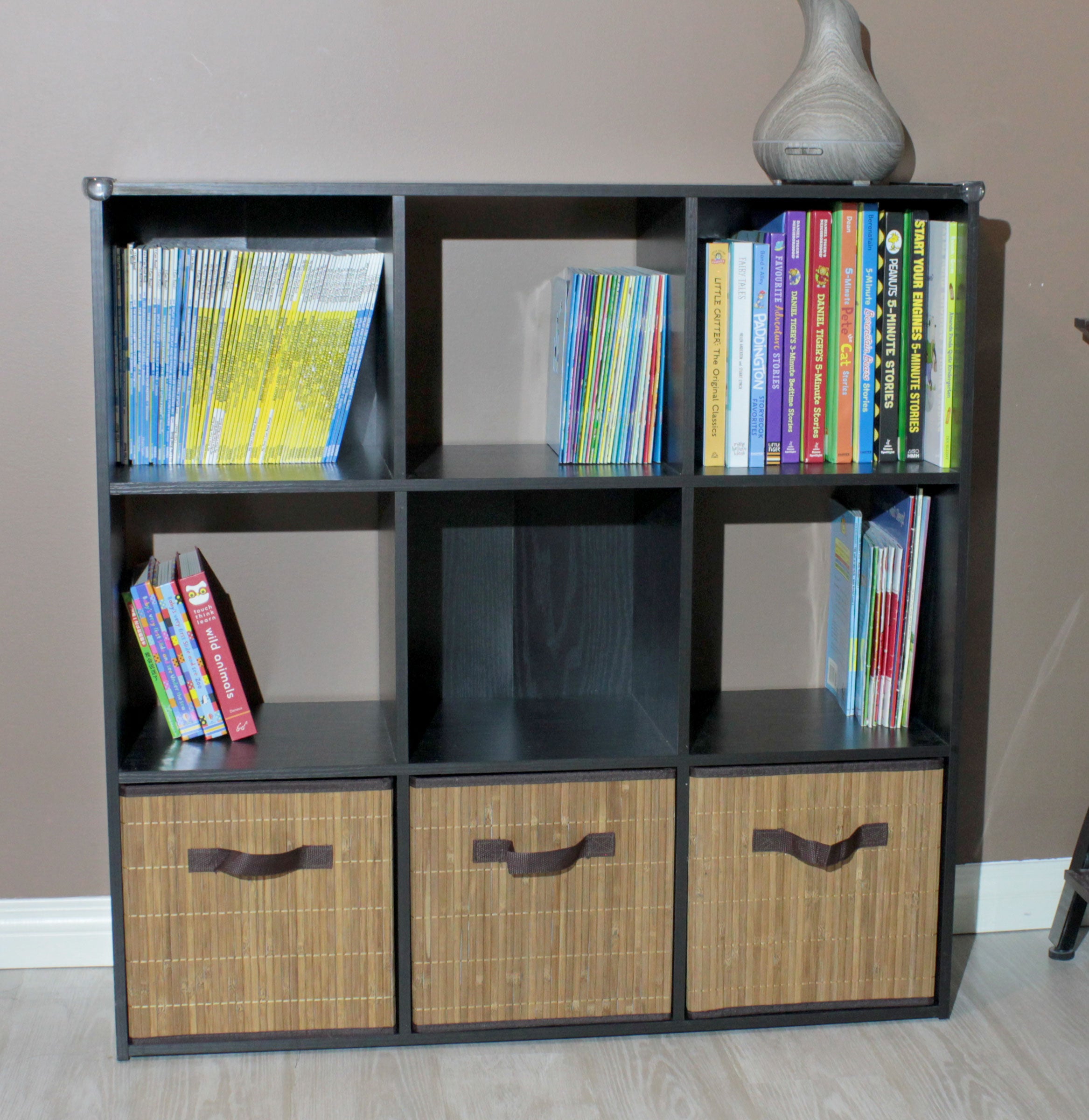 Bamboo Slat Foldable Cube Storage Bin Shelf Organizer [3 Pack]