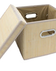 Bamboo Slat Foldable File Cabinet Storage Box Organizer Hanging File Folder with Lid [2 Pack, Letter Size]