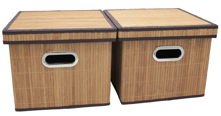 Bamboo Slat Foldable File Cabinet Storage Box Organizer Hanging File Folder with Lid [2 Pack, Letter Size]