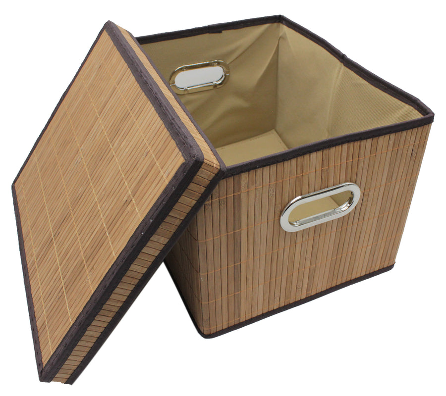 Bamboo Slat Foldable File Cabinet Storage Box Shelf Organizer Hanging File Folder with Lid [2 Pack, Letter/Legal Size]