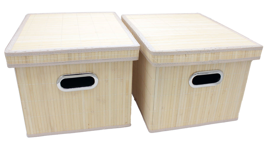 Bamboo Slat Foldable File Cabinet Storage Box Shelf Organizer Hanging File Folder with Lid [2 Pack, Letter/Legal Size]