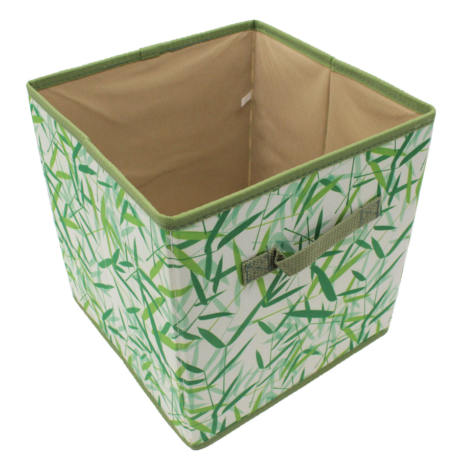 Green Leaves Patterned Canvas Foldable Cube Storage Bin Shelf Organizer [3 Pack]