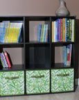 Green Leaves Patterned Canvas Foldable Cube Storage Bin Shelf Organizer [3 Pack]