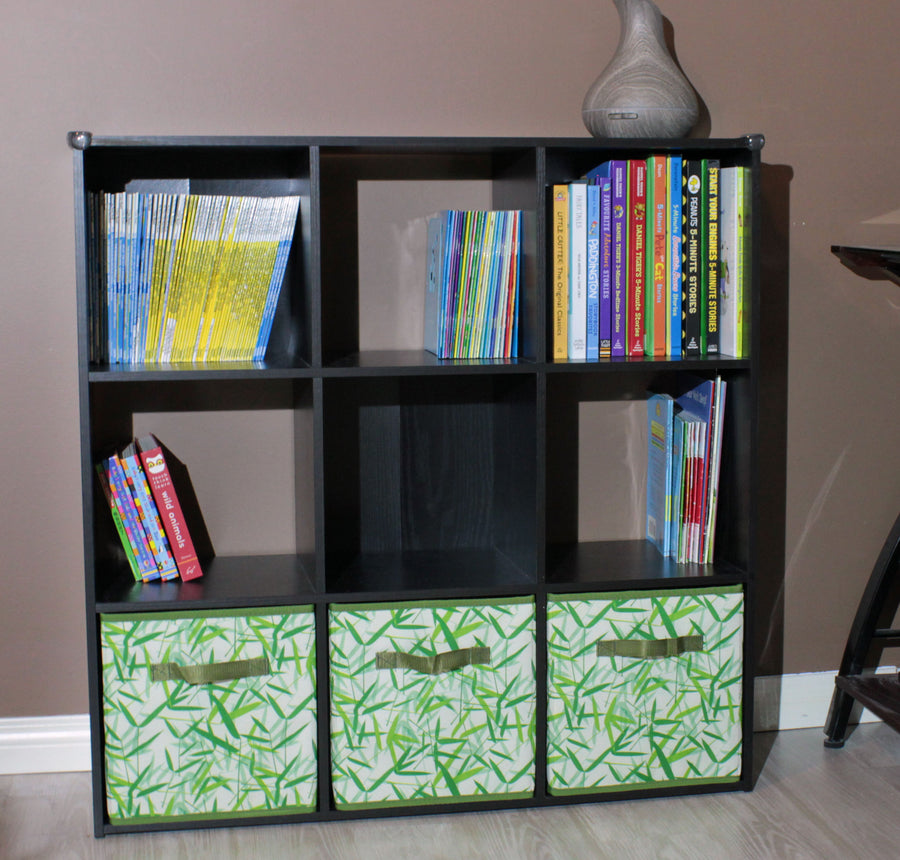 Green Leaves Patterned Canvas Foldable Cube Storage Bin Shelf Organizer [3 Pack]