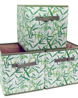 Green Leaves Patterned Canvas Foldable Cube Storage Bin Shelf Organizer [3 Pack]