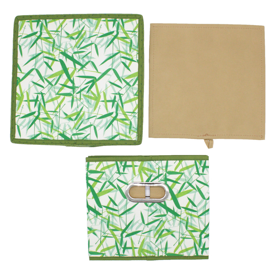 Green Leaves Patterned Canvas Foldable File Cabinet Storage Box Shelf Organizer Hanging File Folder with Lid [2 Pack, Letter Size]