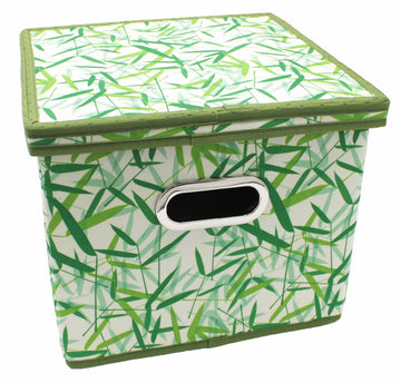 Green Leaves Patterned Canvas Foldable File Cabinet Storage Box Shelf Organizer Hanging File Folder with Lid [2 Pack, Letter Size]