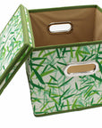 Green Leaves Patterned Canvas Foldable File Cabinet Storage Box Shelf Organizer Hanging File Folder with Lid [2 Pack, Letter Size]