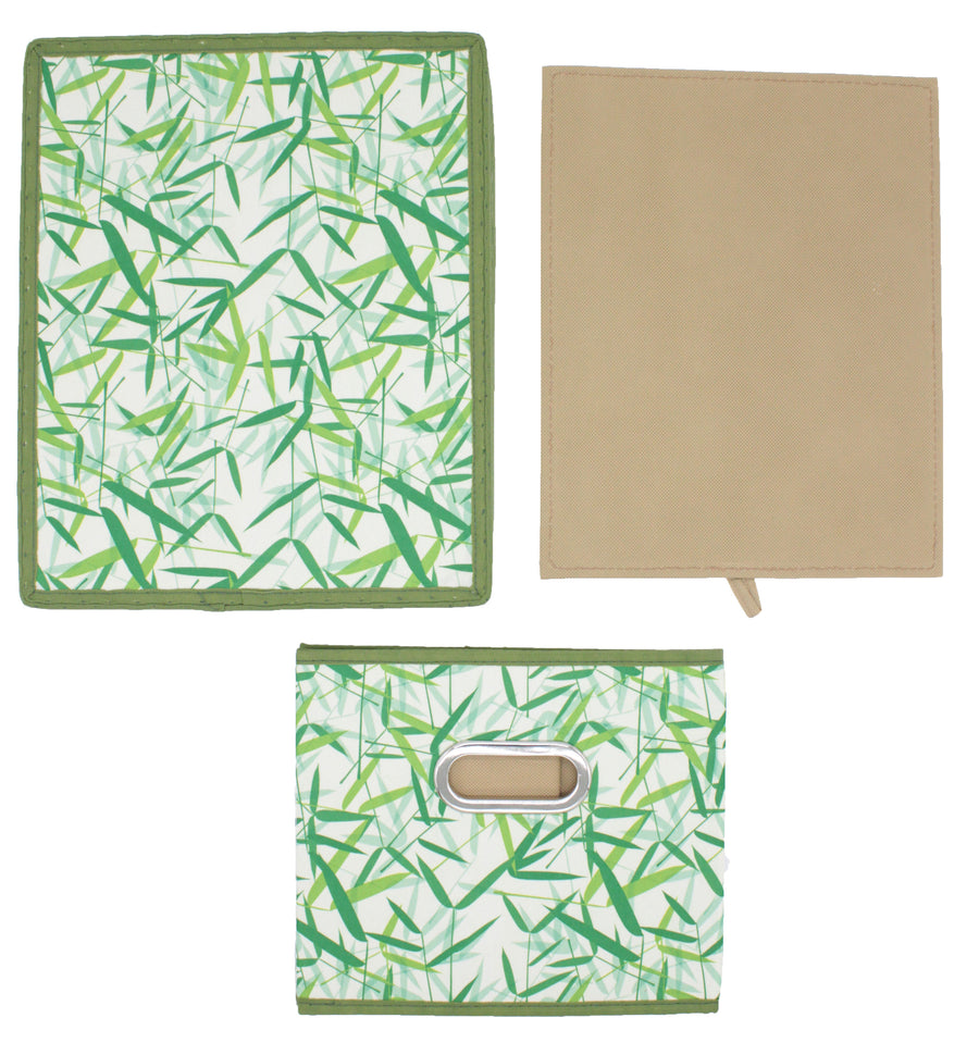 Green Leaves Patterned Canvas Foldable File Cabinet Storage Box Shelf Organizer Hanging File Folder with Lid [2 Pack, Letter/Legal Size]