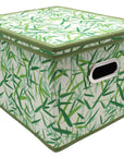 Green Leaves Patterned Canvas Foldable File Cabinet Storage Box Shelf Organizer Hanging File Folder with Lid [2 Pack, Letter/Legal Size]