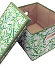 Green Leaves Patterned Canvas Foldable File Cabinet Storage Box Shelf Organizer Hanging File Folder with Lid [2 Pack, Letter/Legal Size]