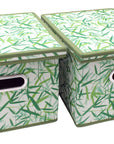 Green Leaves Patterned Canvas Foldable File Cabinet Storage Box Shelf Organizer Hanging File Folder with Lid [2 Pack, Letter/Legal Size]