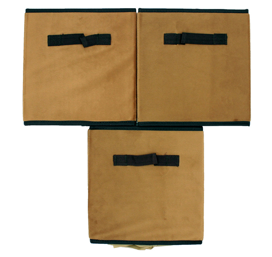 Brown Velvet Fabric Foldable Cube Storage Bin Shelf Organizer [3 Pack]