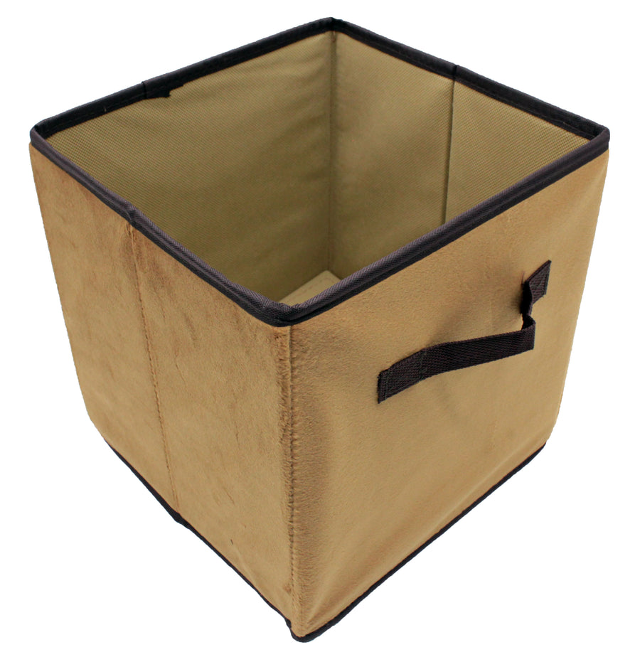 Brown Velvet Fabric Foldable Cube Storage Bin Shelf Organizer [3 Pack]