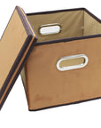 Brown Velvet Fabric Foldable File Cabinet Storage Box Shelf Organizer Hanging File Folder with Lid [2 Pack, Letter Size]