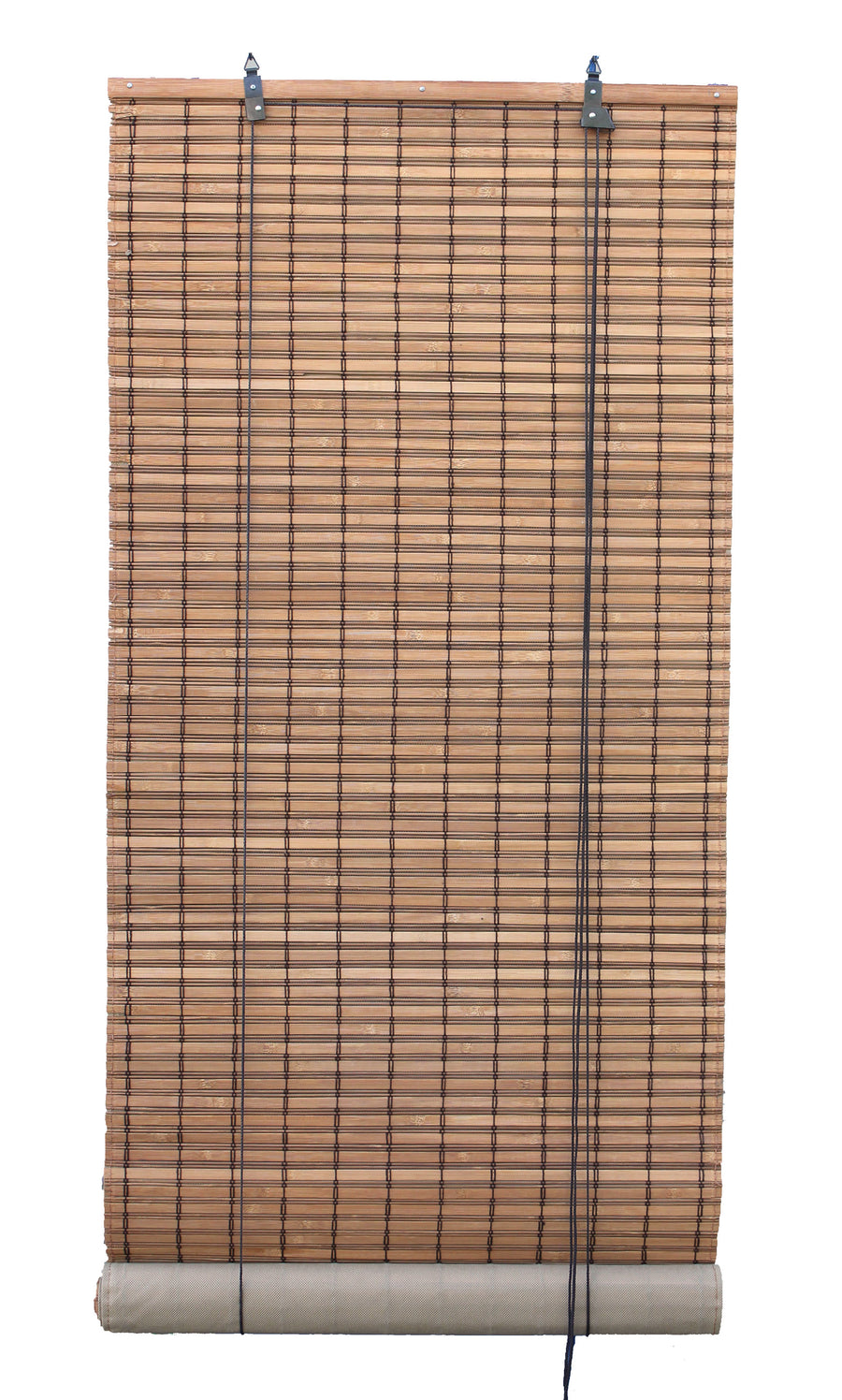 Brown Carbonized Bamboo Slat Roll Up Blind with Privacy Liner Backer