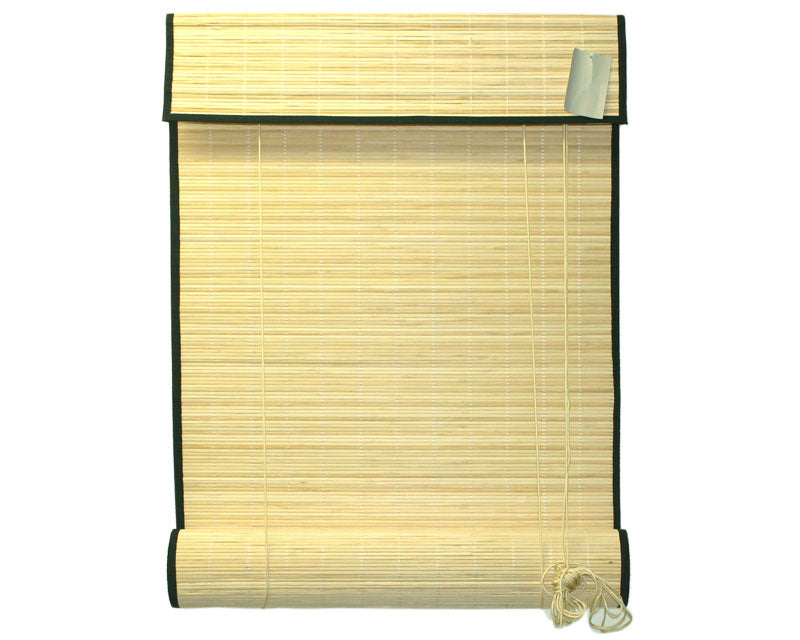 Natural Bamboo Slat Roll Up Blind with Valance and Black Border