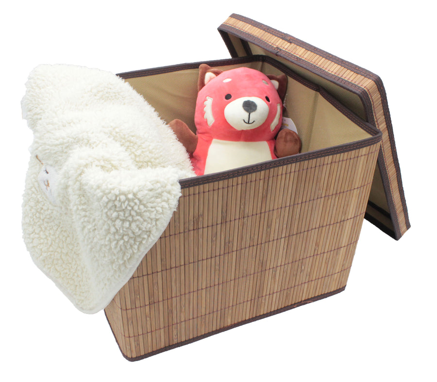 Brown Natural Bamboo Foldable Storage Box with Lid