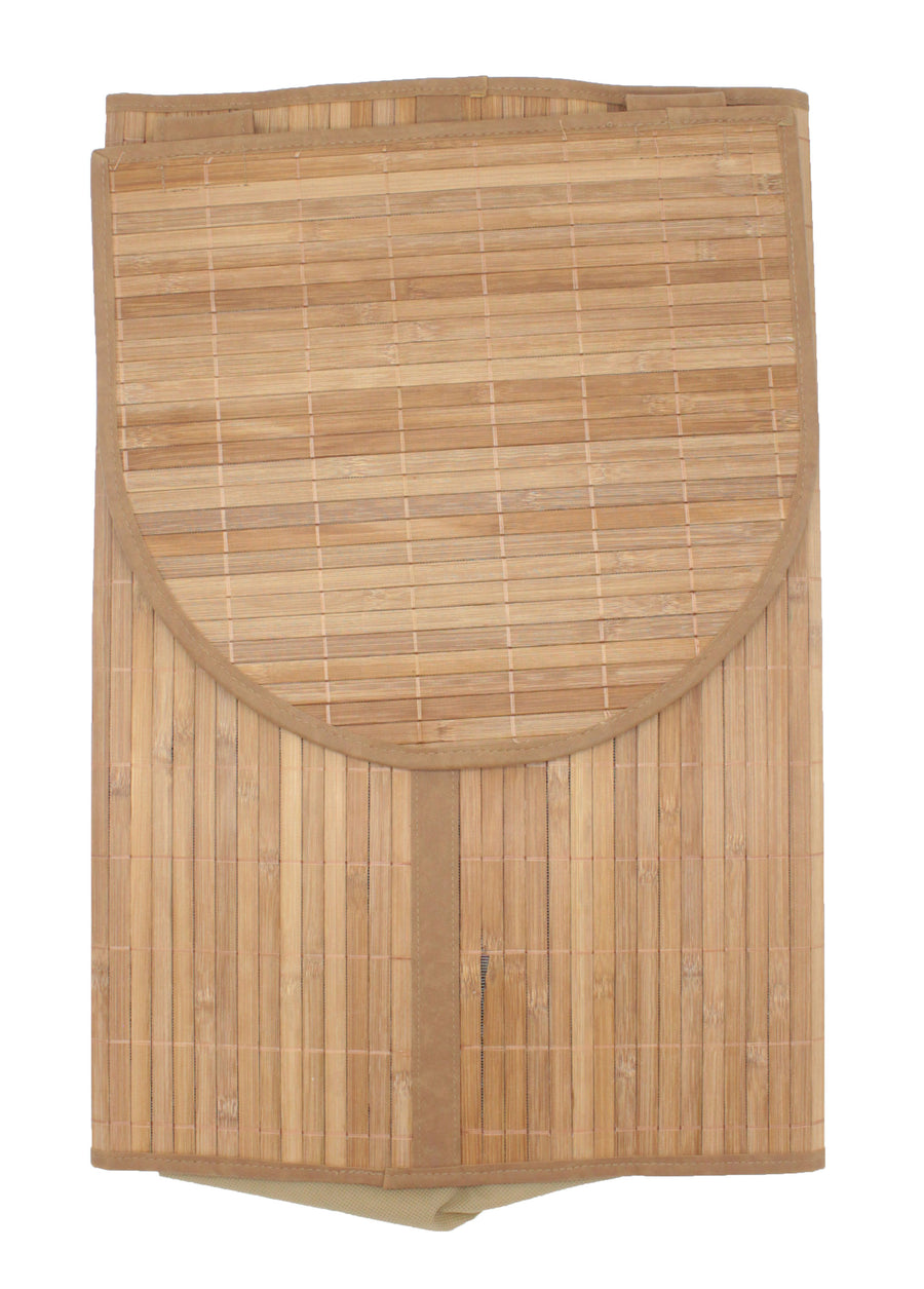 Foldable Bamboo Half-Moon Corner Laundry Hamper with Lid and Removable Cloth Liner
