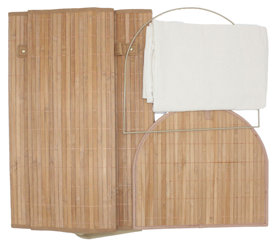 Foldable Bamboo Half-Moon Corner Laundry Hamper with Lid and Removable Cloth Liner