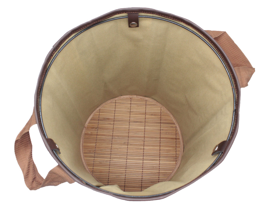 Foldable Brown Bamboo Round Storage Laundry Hamper with Handle