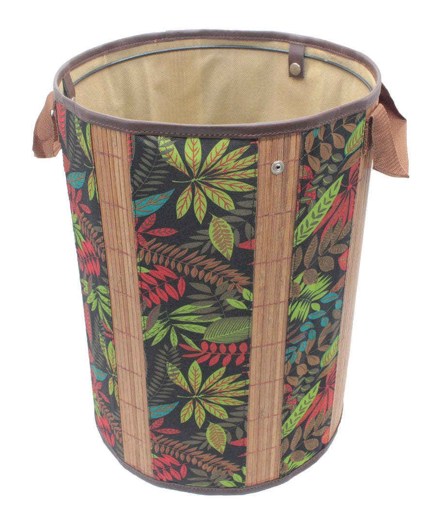 Foldable Brown Bamboo Round Storage Laundry Hamper with Handle